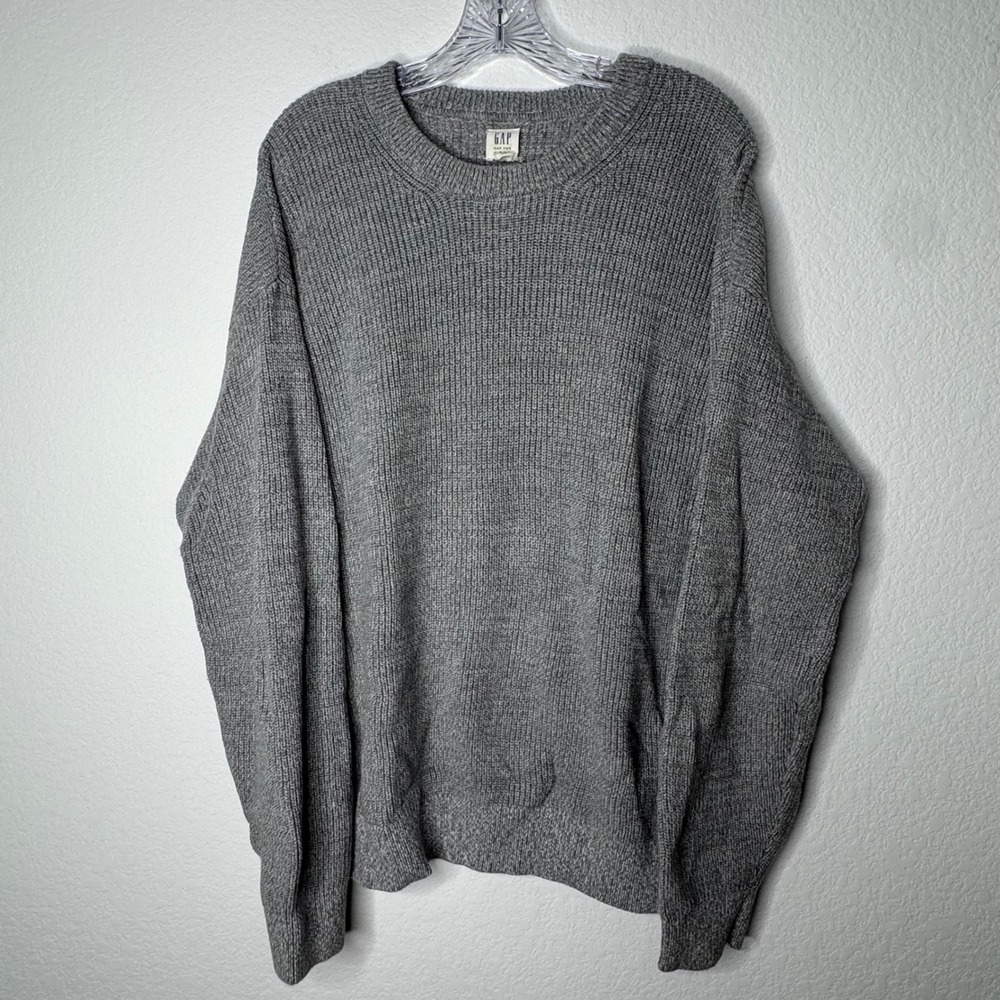 GAP Heather Grey Ribbed 100% Cotton Shaker Stitch Crewneck Sweater Mens Size XL